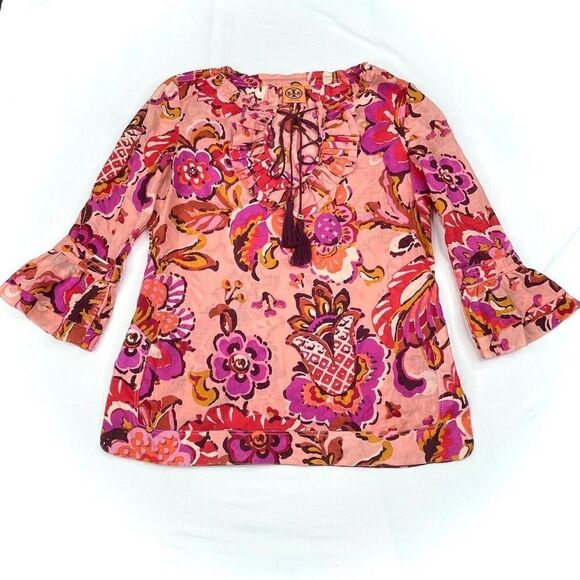Tory Burch Gwenna Tassel Tie Floral Blouse - Picture 2 of 10
